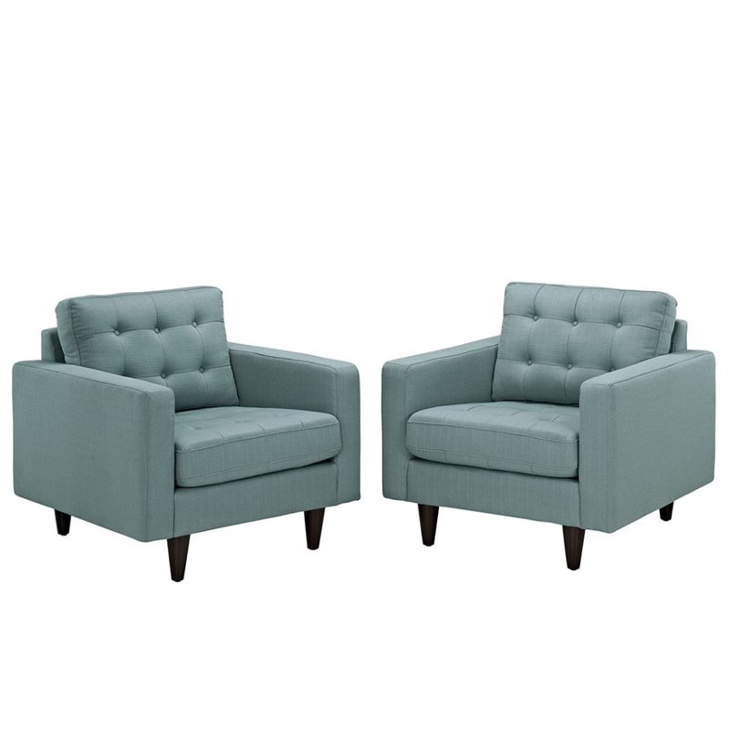 Modway Empress Upholstered Fabric Armchair in Laguna Blue (Set of 2)