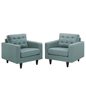 Modway Empress Upholstered Fabric Armchair in Laguna Blue (Set of 2)