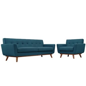 Modway Engage Modern Fabric 2-Piece Sofa Set with Armchairs in Azure Blue
