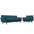 Modway Engage Modern Fabric 2-Piece Sofa Set with Armchairs in Azure Blue