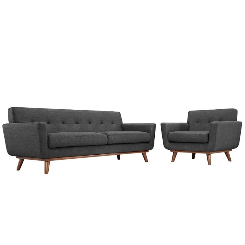 Modway Engage Modern Fabric 2-Piece Sofa Set with Armchairs in Gray