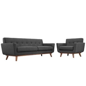 Modway Engage Modern Fabric 2-Piece Sofa Set with Armchairs in Gray