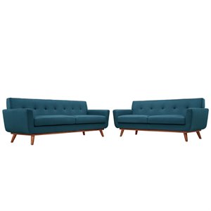 Modway Engage Modern Fabric 2-Piece Sofa Set with Loveseat in Azure Blue