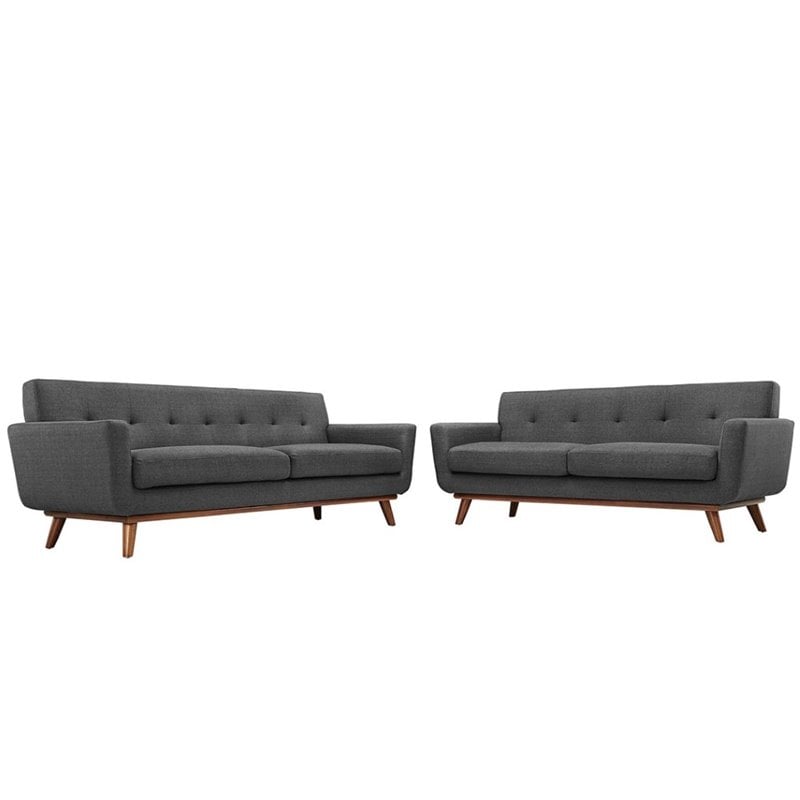 Modway Engage Modern Fabric 2-Piece Sofa Set with Loveseat in Gray