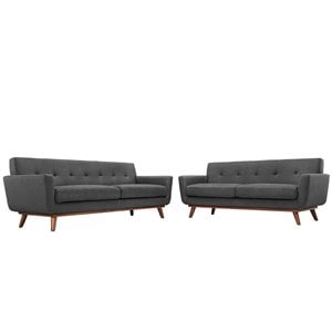 Modway Engage Modern Fabric 2-Piece Sofa Set with Loveseat in Gray
