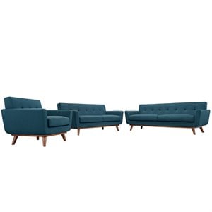 Modway Engage Modern Fabric 3-Piece Sofa Set with Loveseat & Chair in Azure Blue