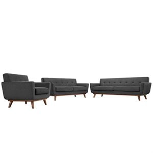 Modway Engage Modern Fabric 3-Piece Sofa Set with Loveseat & Armchair in Gray