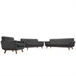 Modway Engage Modern Fabric 3-Piece Sofa Set with Loveseat & Armchair in Gray