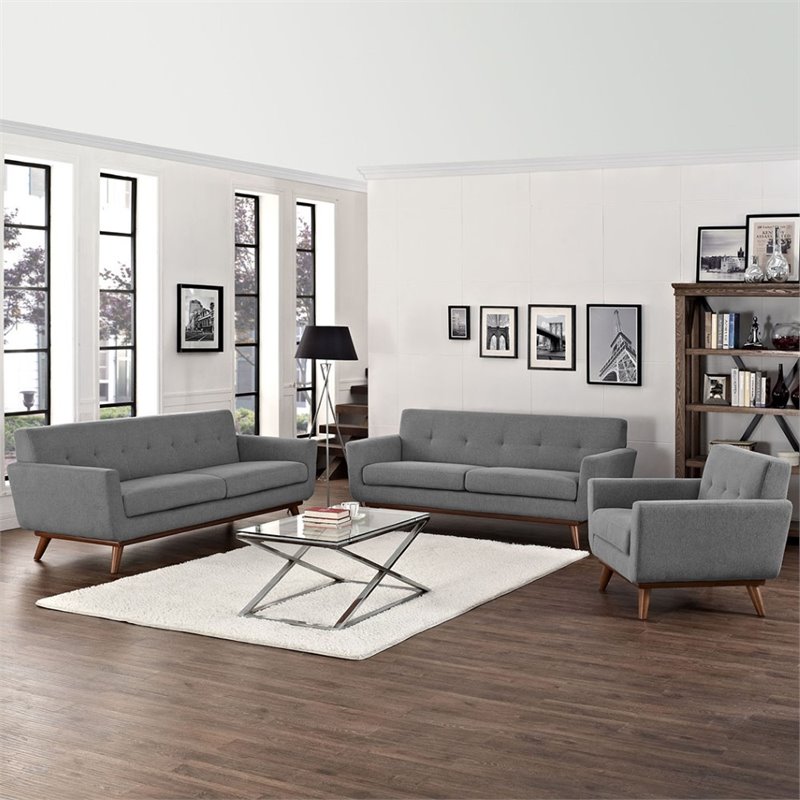 Modway Engage Modern Fabric 3-Piece Sofa Set in Expectation Gray