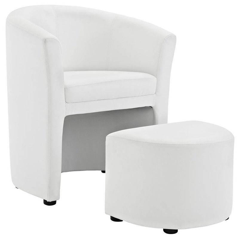 Modway Divulge Modern Faux Leather Armchair and Ottoman in White