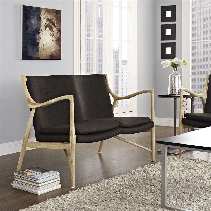 Modway Makeshift Fabric Loveseat in Natural and Brown