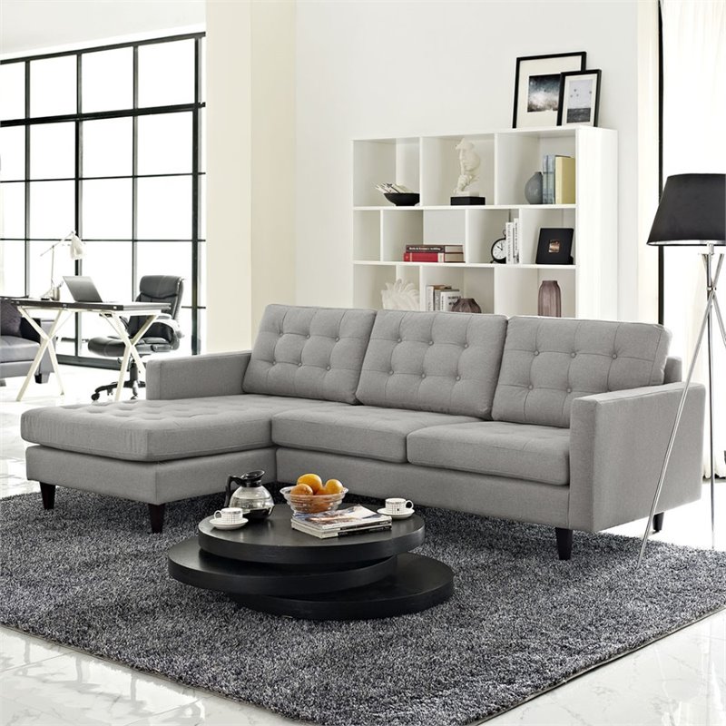 Modway Empress Upholstered Fabric Left-Facing Sectional Sofa in Light Gray