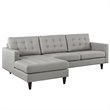 Modway Empress Upholstered Fabric Left-Facing Sectional Sofa in Light Gray