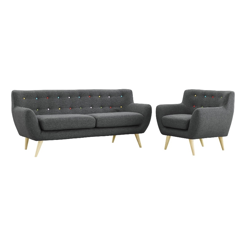 Modway Remark 2-Piece Fabric and Rubberwood Living Room Set in Gray