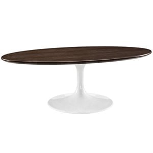 Modway Lippa 48&quot Oval-Shaped Metal and Wood Coffee Table in Walnut