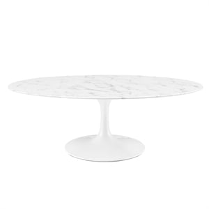 Modway Lippa 48&quot Oval Wood and Artificial Marble Coffee Table in White