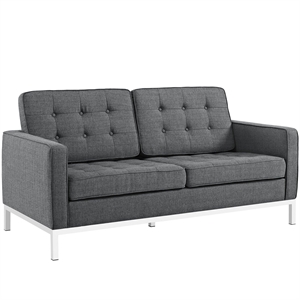 Modway Loft Stainless Steel and Upholstered Fabric Loveseat in Gray