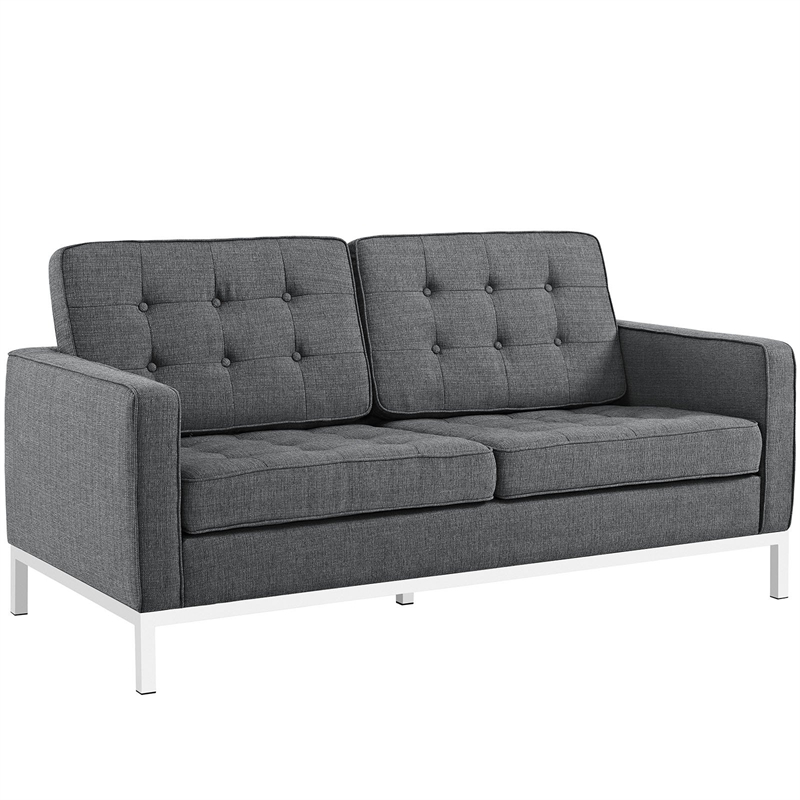 Modway Loft Stainless Steel and Upholstered Fabric Loveseat in Gray
