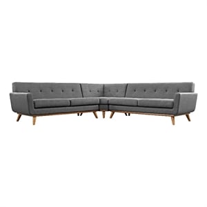 Modway Engage L-Shaped Upholstered Fabric Sectional Sofa in Gray