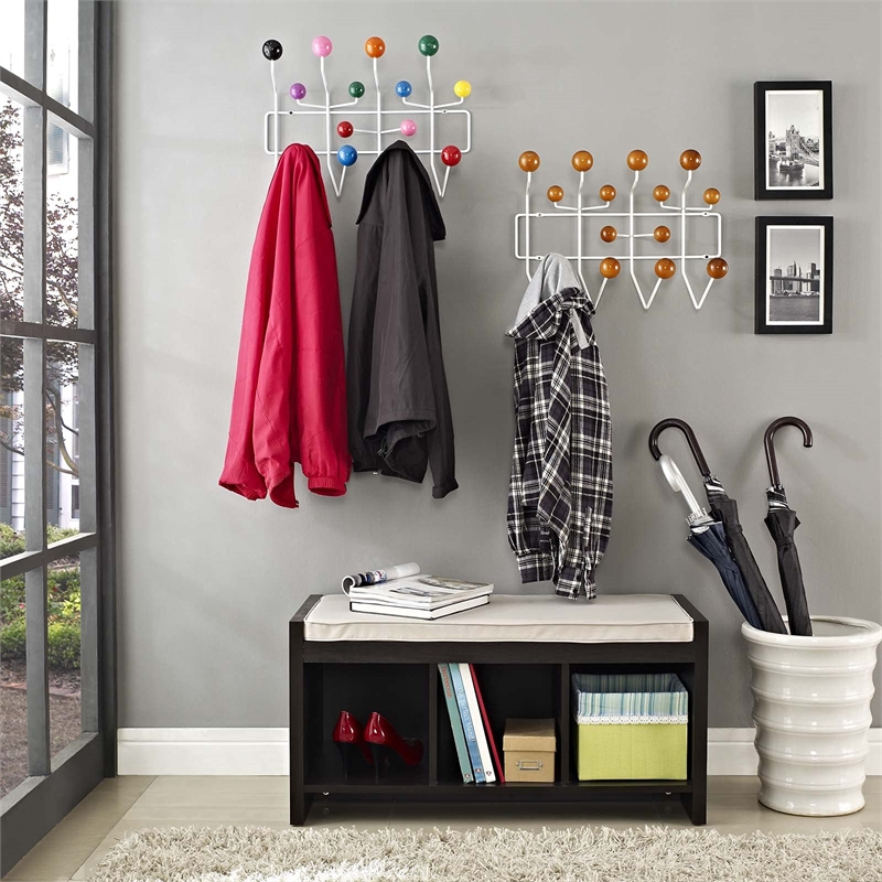 Modway Gumball Modern Wood Iron and Steel Coat Rack in Multi-Color
