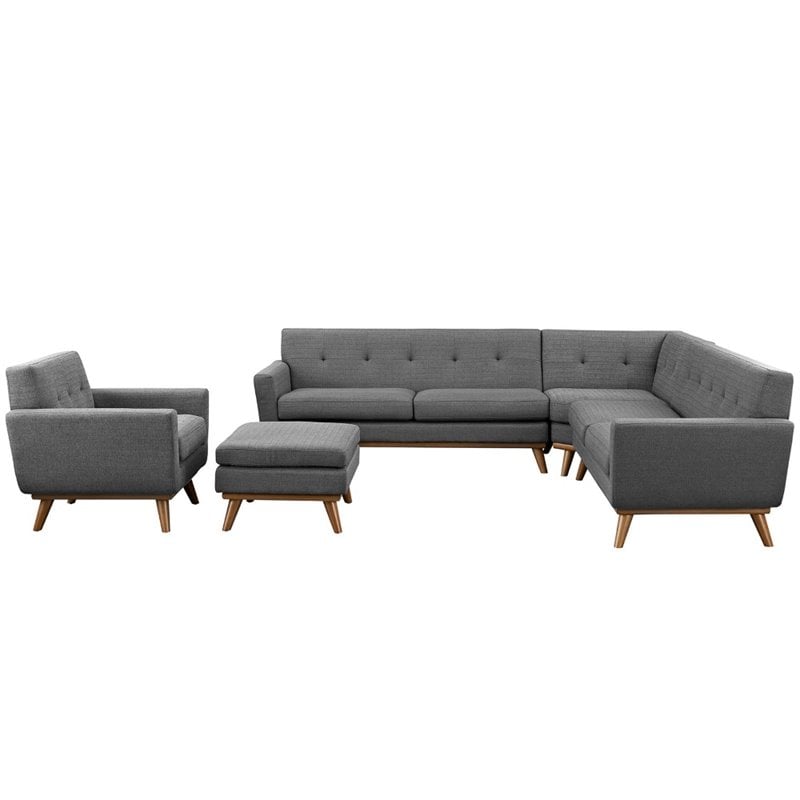 Modway Engage 5-Piece Fabric and Rubberwood Living Room Set in Gray