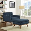 Modway Engage 2-Piece Fabric and Rubberwood Armchair and Ottoman in Azure