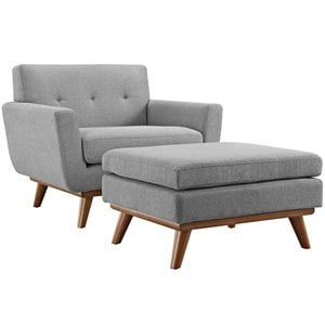 Modway Engage 2-Piece Fabric and Rubberwood Armchair and Ottoman - Gray