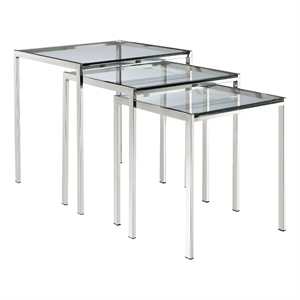 Modway Nimble Modern Style Glass and Stainless Steel Nesting Tables in Silver