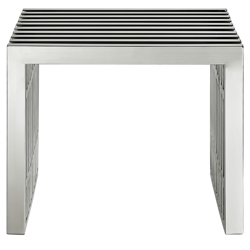 modway gridiron 17&quot small modern stainless steel bench in silver