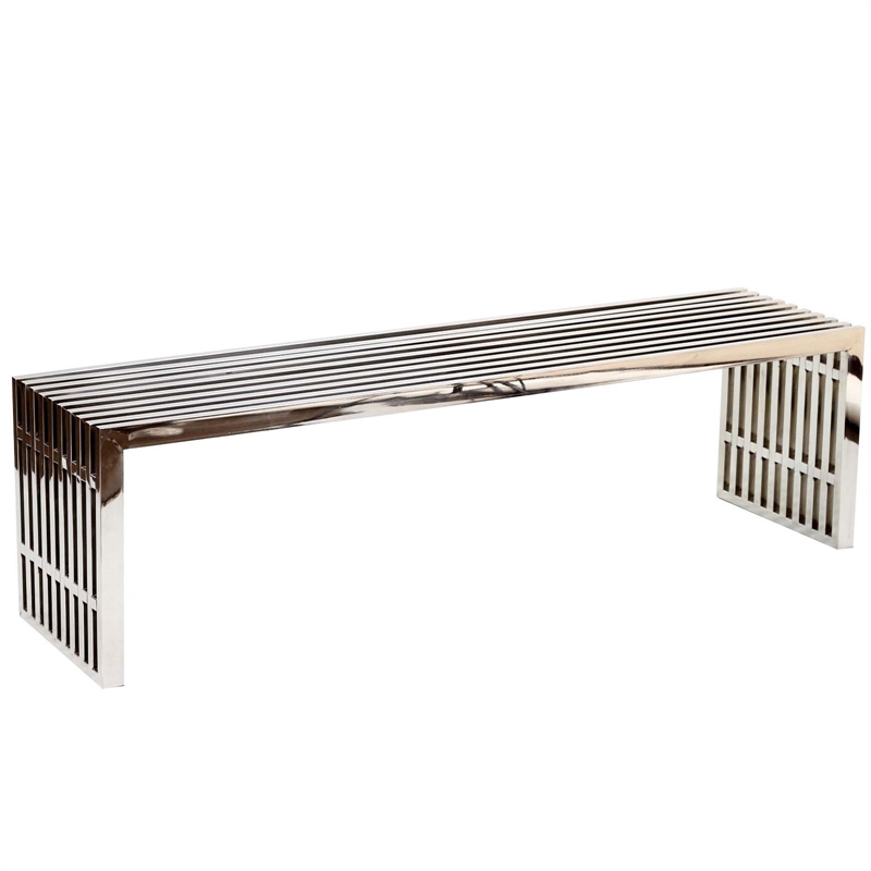 Modway Gridiron Modern Style Stainless Steel Benches in Silver (Set of 2)