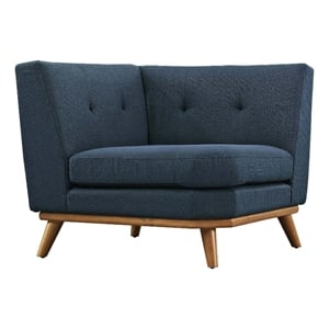 Modway Engage Upholstered Fabric and Wood Corner Chair in Azure Blue