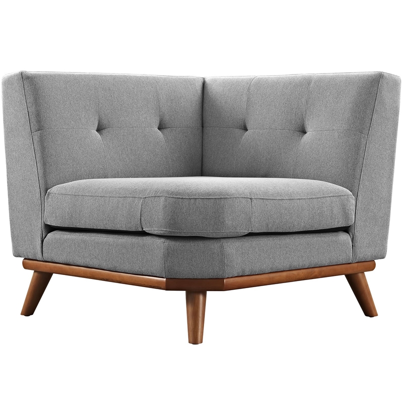 Modway Engage Upholstered Fabric and Wood Corner Chair in Expectation Gray