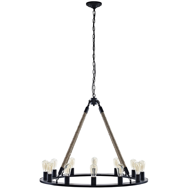modway encircle modern style rope and steel chandelier in brown