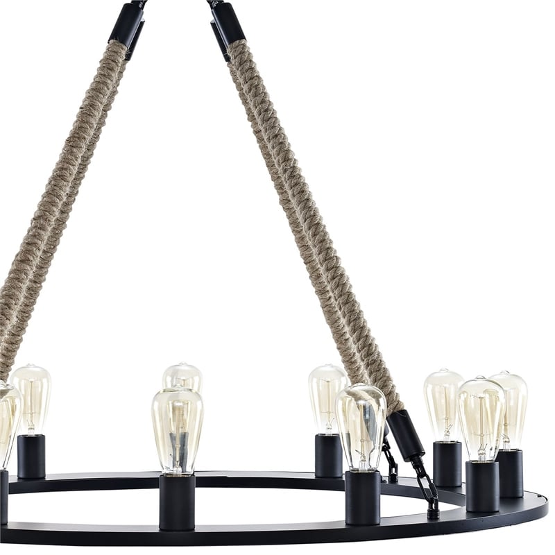 modway encircle modern style rope and steel chandelier in brown