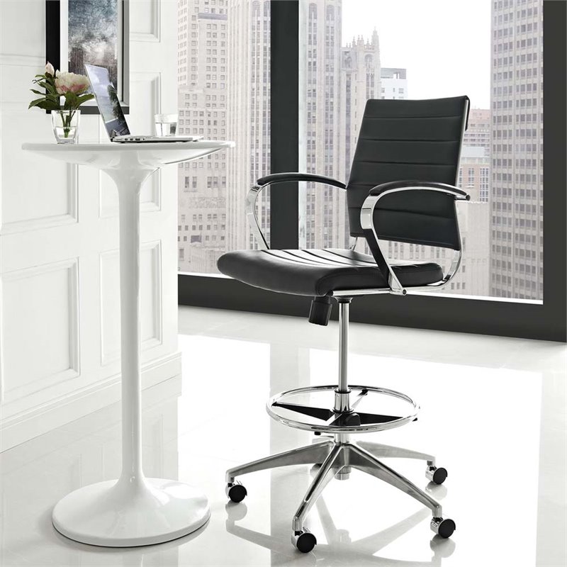 Modway Jive Vinyl Upholstered Drafting Stool in Black