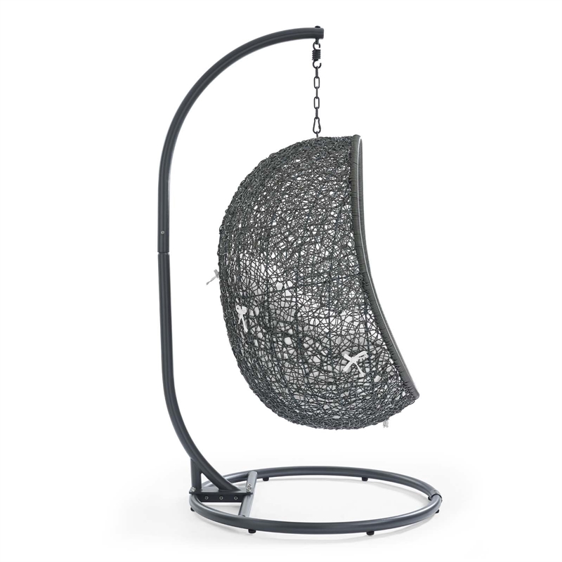 Modway Hide Steel Rattan Outdoor Patio Swing Chair with Stand in Gray/White