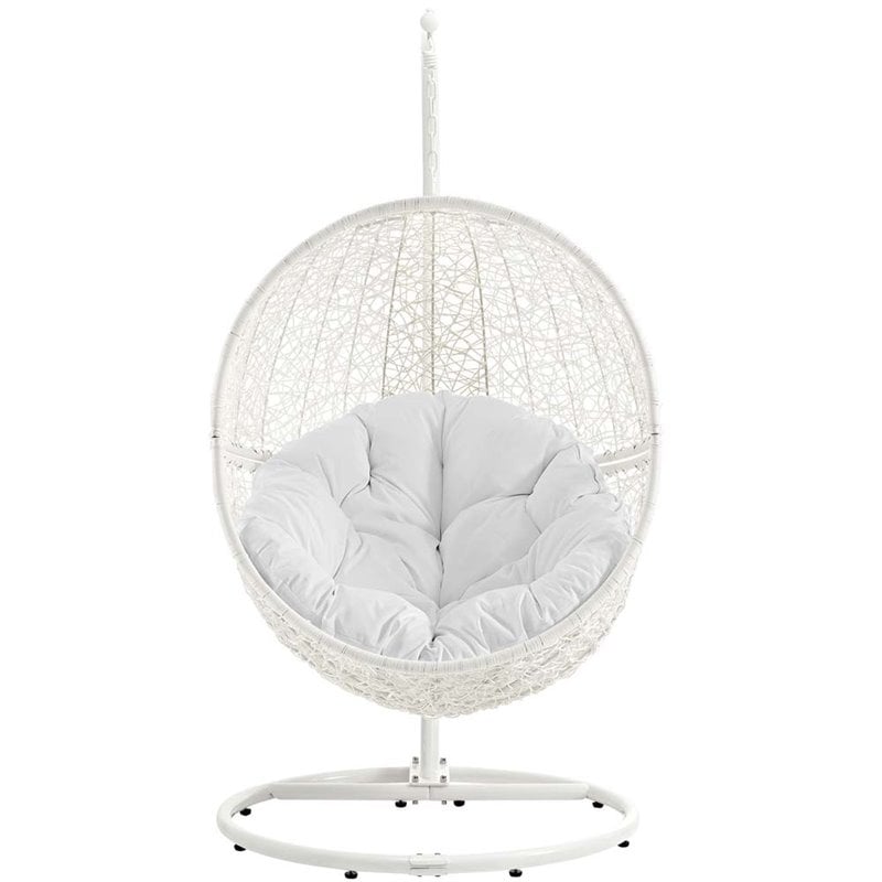 Modway Hide Steel Rattan Outdoor Patio Swing Chair with Stand in White
