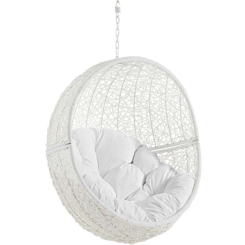 Modway Hide Steel Rattan Outdoor Patio Swing Chair with Stand in White