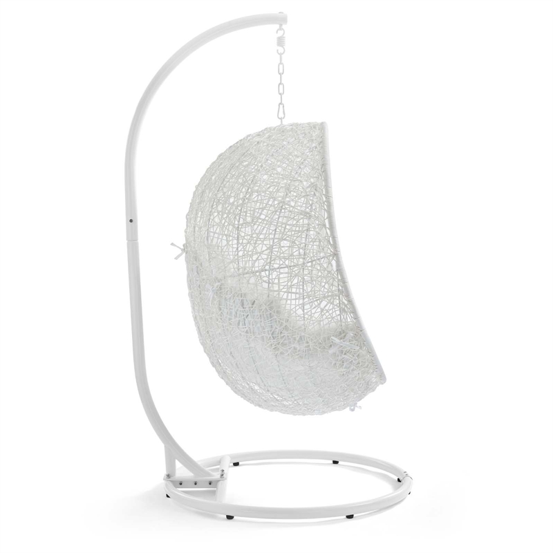 Modway Hide Steel Rattan Outdoor Patio Swing Chair with Stand in White