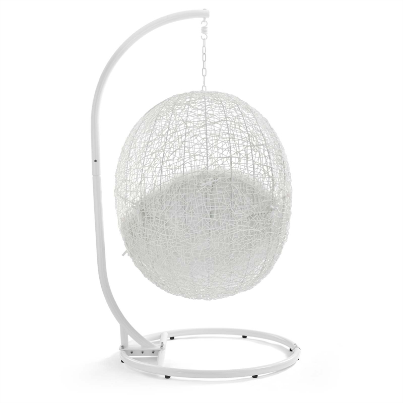 Modway Hide Steel Rattan Outdoor Patio Swing Chair with Stand in White