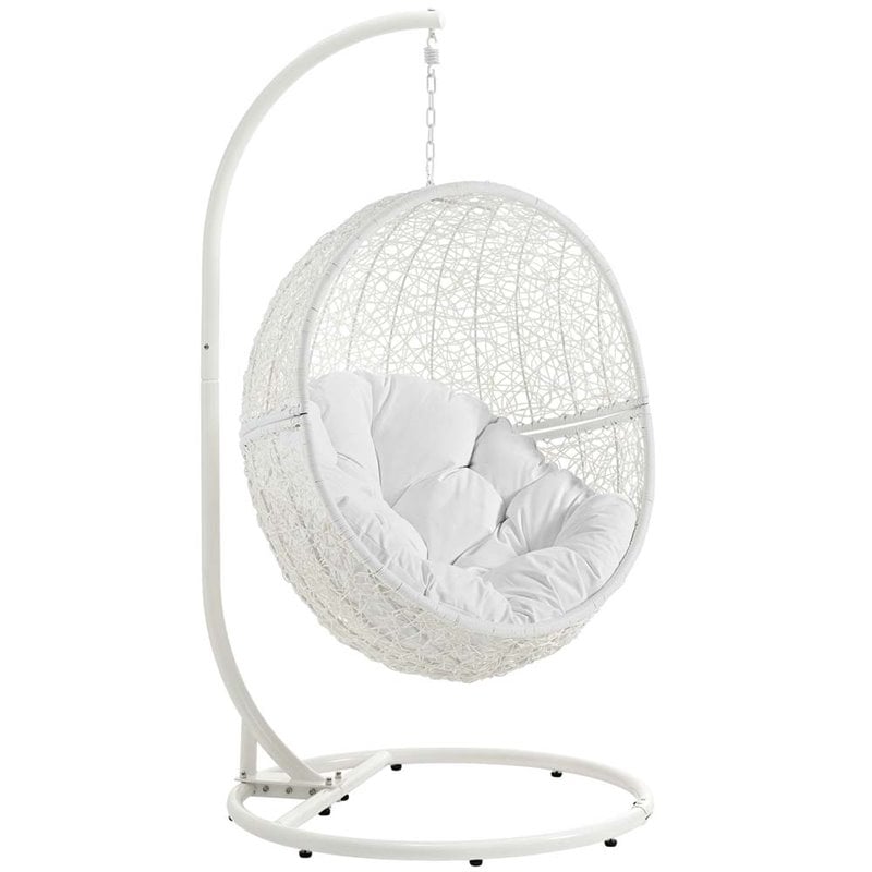 Modway Hide Steel Rattan Outdoor Patio Swing Chair with Stand in White
