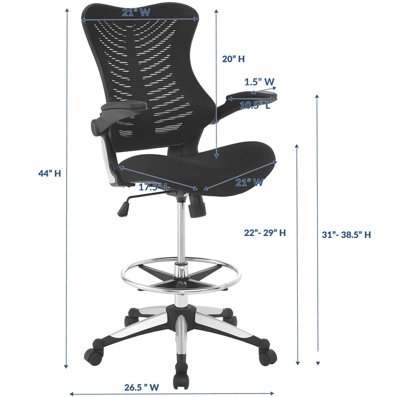 Modway Charge Modern Style Vinyl and Nylon Drafting Chair in Black