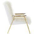 Modway Sprint Wool Vinyl and Solid Oak Wood Sheepskin Armchair in Brown/White