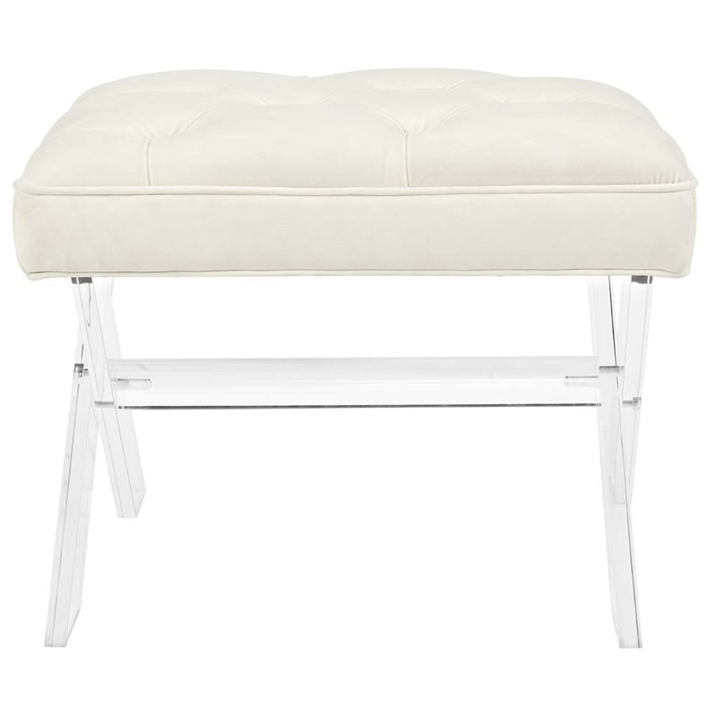 Modway Swift Solid Wood and Velvet Polyester Fabric Bench in Ivory