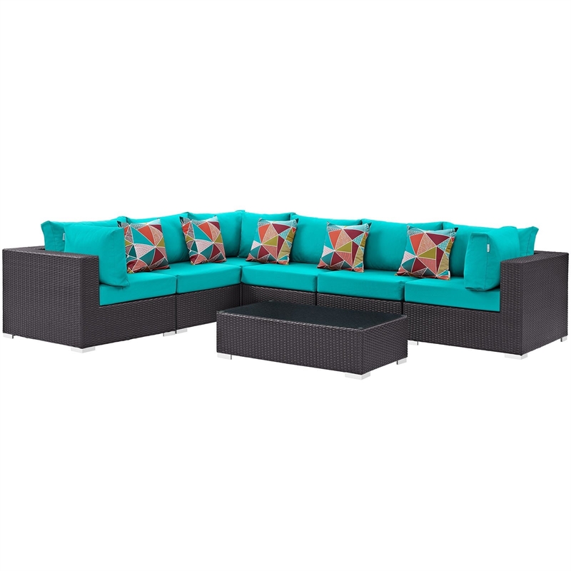 Modway Convene 7-Piece Rattan Aluminum Patio Sectional Set in Espresso/Mocha
