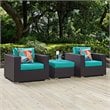 Modway Convene 3-Piece Rattan Aluminum Patio Sofa Set in Espresso/Turquoise
