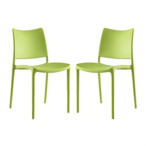 Modway Hipster Polypropylene Plastic Dining Side Chair in Green (Set of 2)