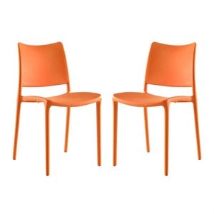 Modway Hipster Polypropylene Plastic Dining Side Chair in Orange (Set of 2)
