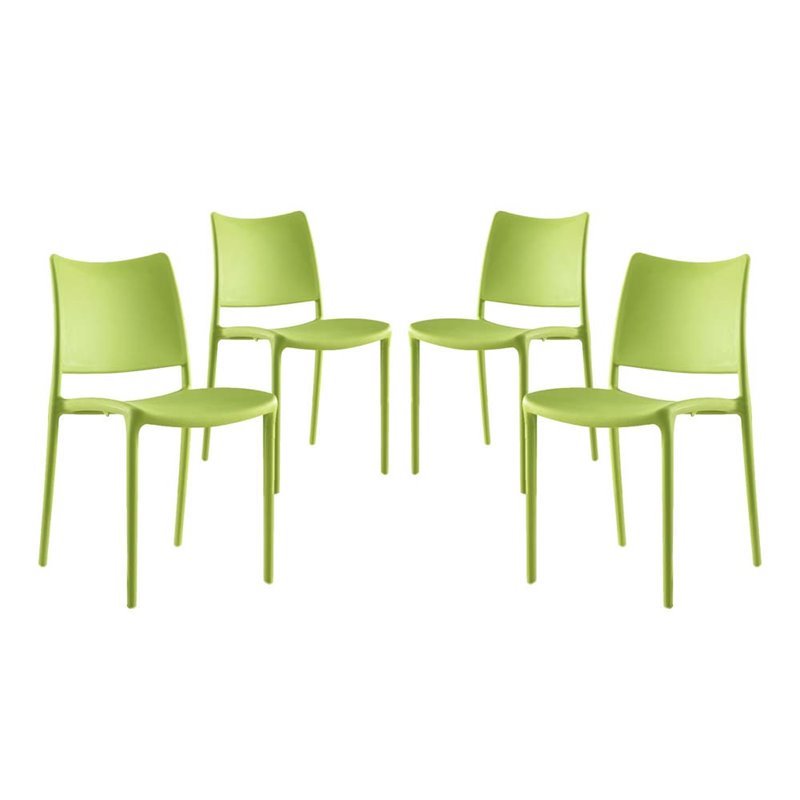 Modway Hipster Polypropylene Plastic Dining Side Chair in Green (Set of 4)
