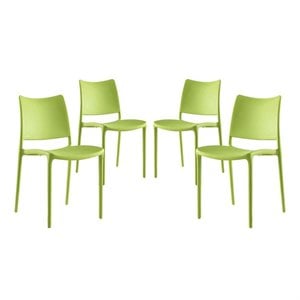 Modway Hipster Polypropylene Plastic Dining Side Chair in Green (Set of 4)